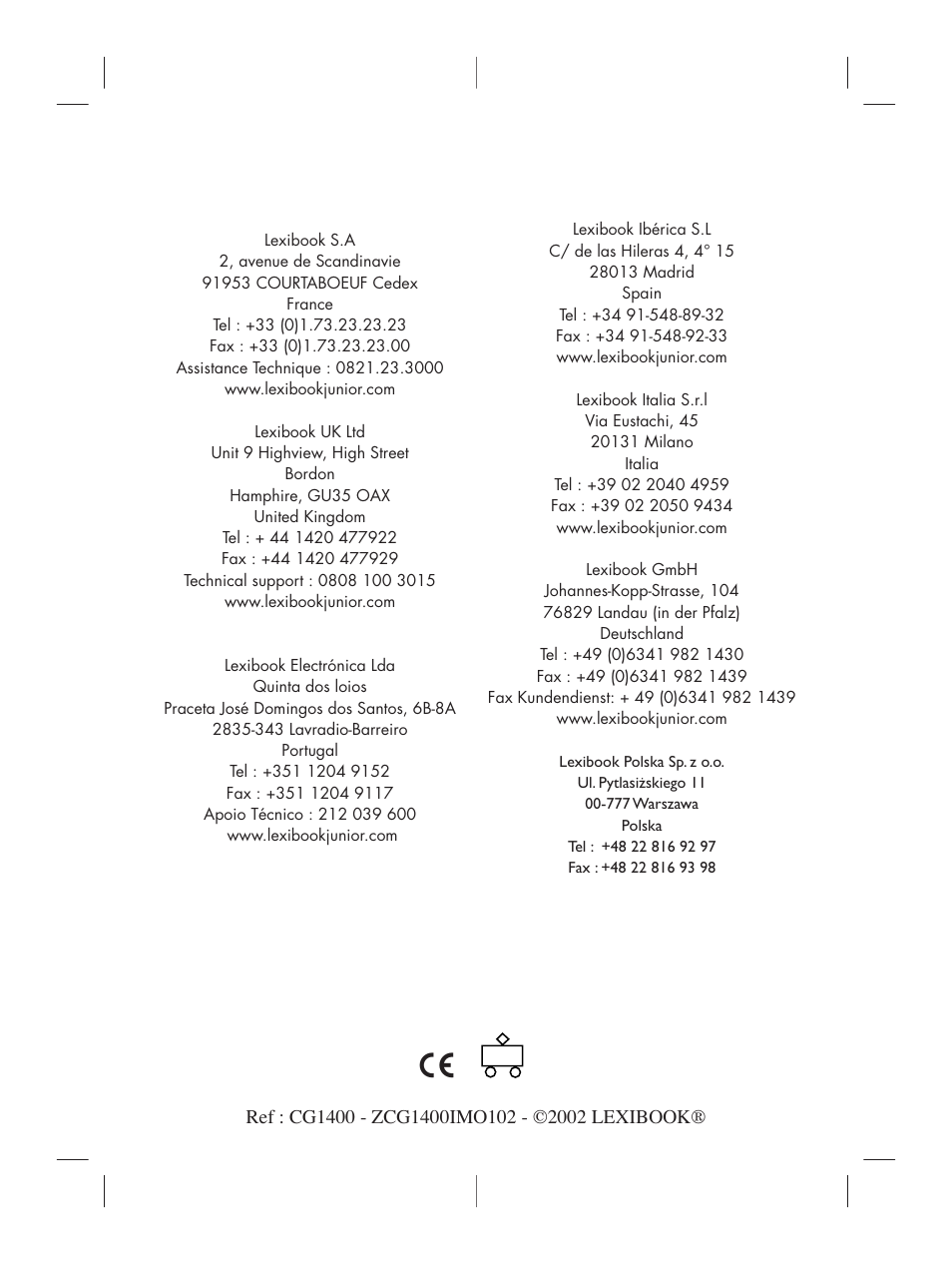 Lexibook CG1400 User Manual | Page 134 / 134