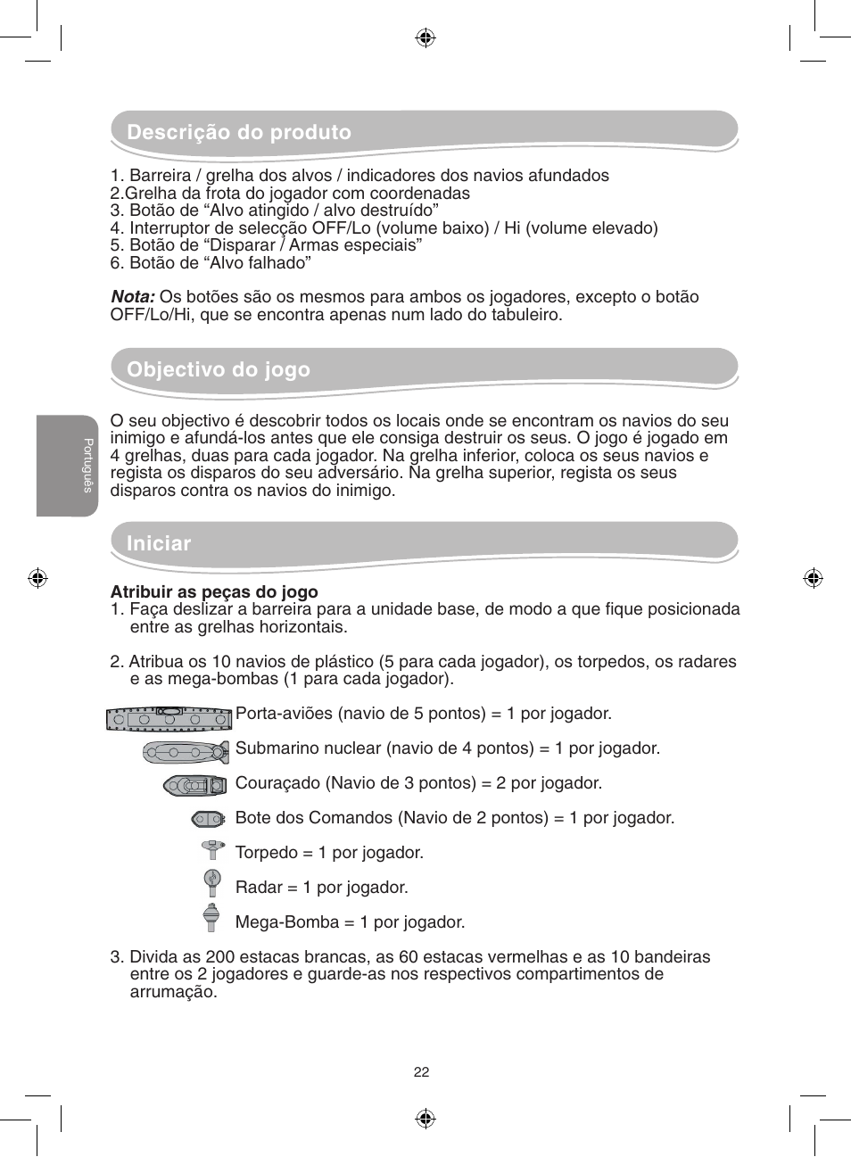 Objectivo do jogo iniciar, Descrição do produto | Lexibook GT2500 User Manual | Page 22 / 52