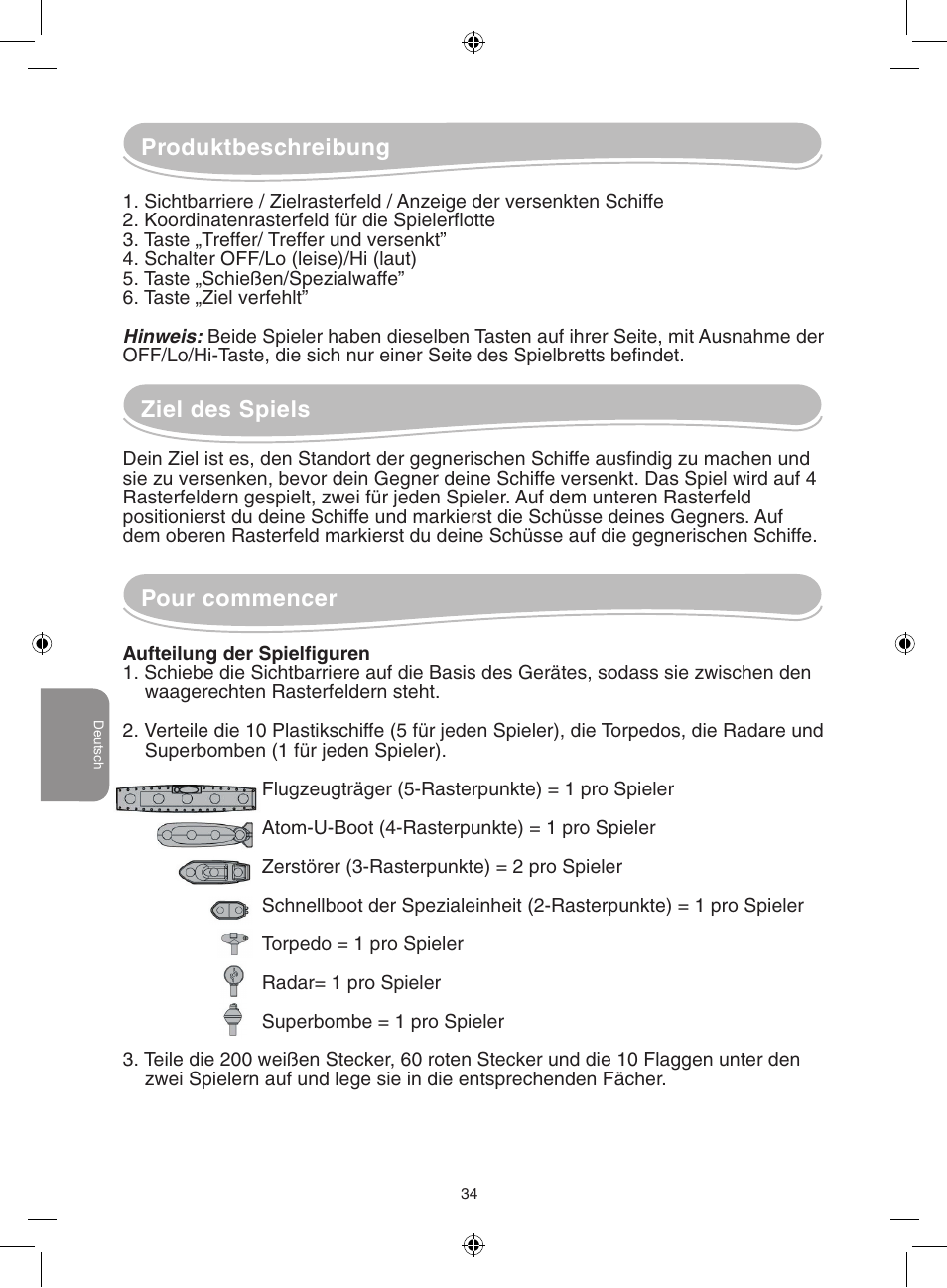 Ziel des spiels pour commencer, Produktbeschreibung | Lexibook GT2500 User Manual | Page 34 / 52