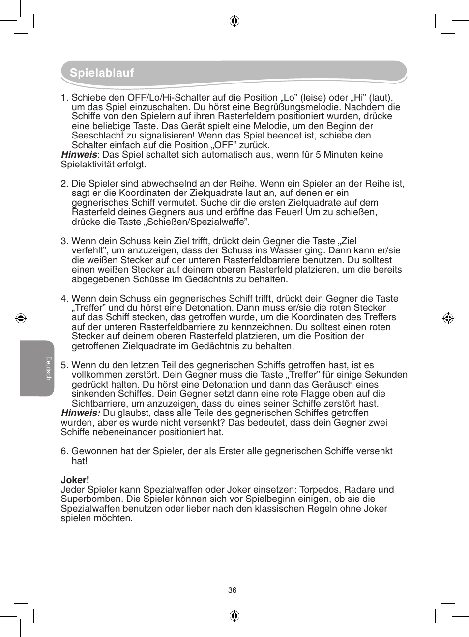 Spielablauf | Lexibook GT2500 User Manual | Page 36 / 52