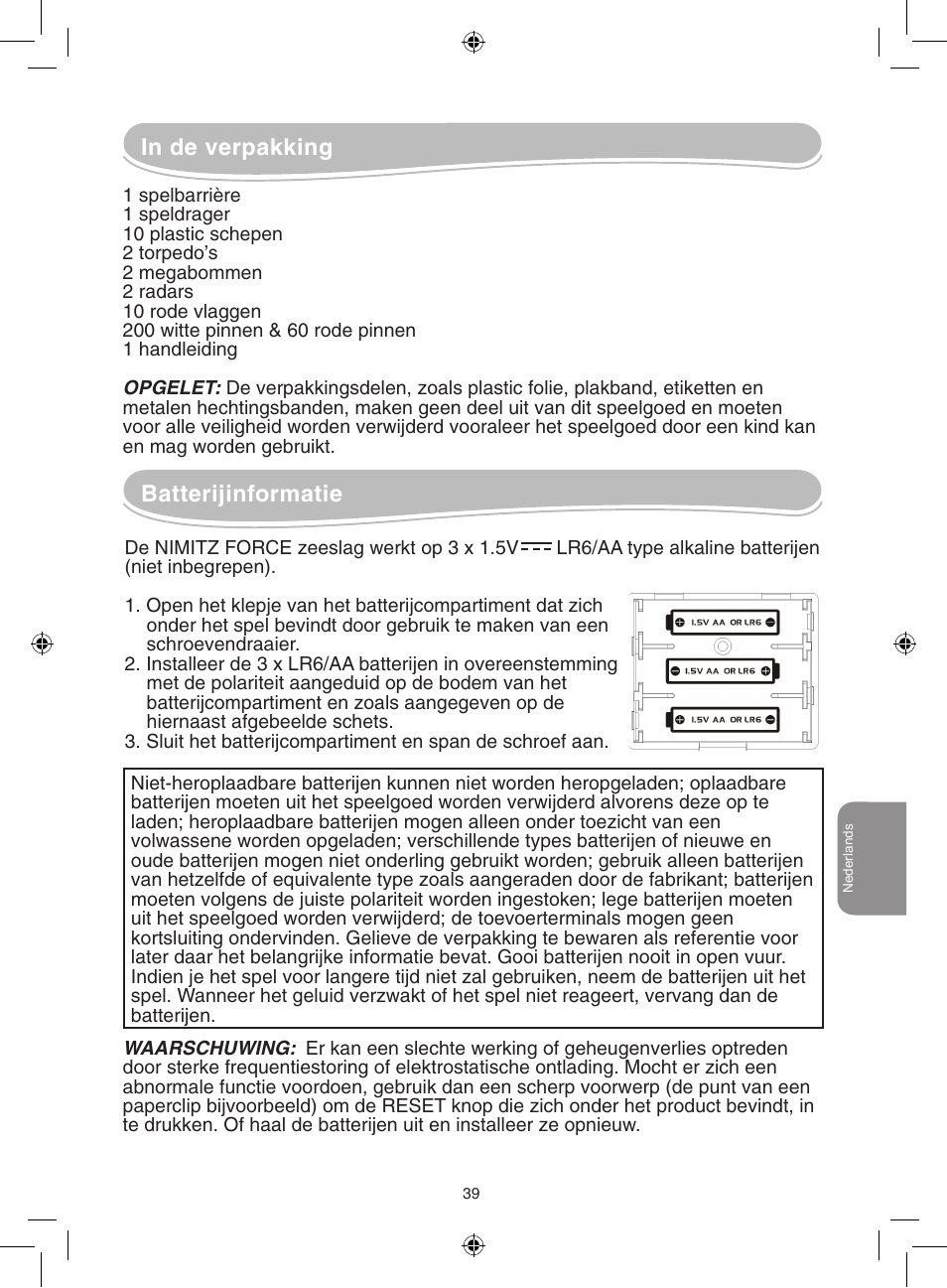 Batterijinformatie | Lexibook GT2500 User Manual | Page 39 / 52