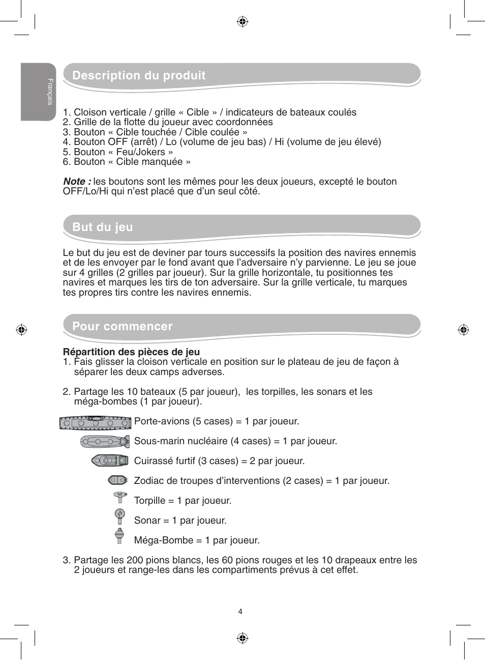 But du jeu pour commencer, Description du produit | Lexibook GT2500 User Manual | Page 4 / 52
