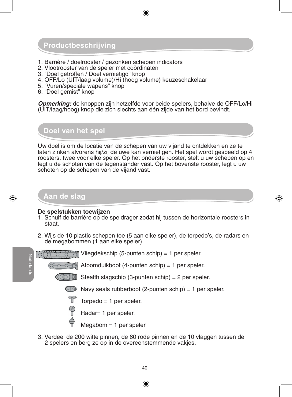 Doel van het spel aan de slag, Productbeschrijving | Lexibook GT2500 User Manual | Page 40 / 52