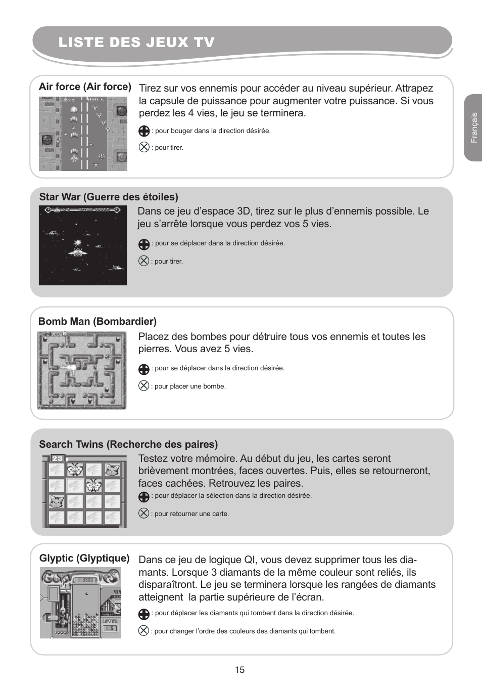 Liste des jeux tv | Lexibook IG10 User Manual | Page 15 / 74