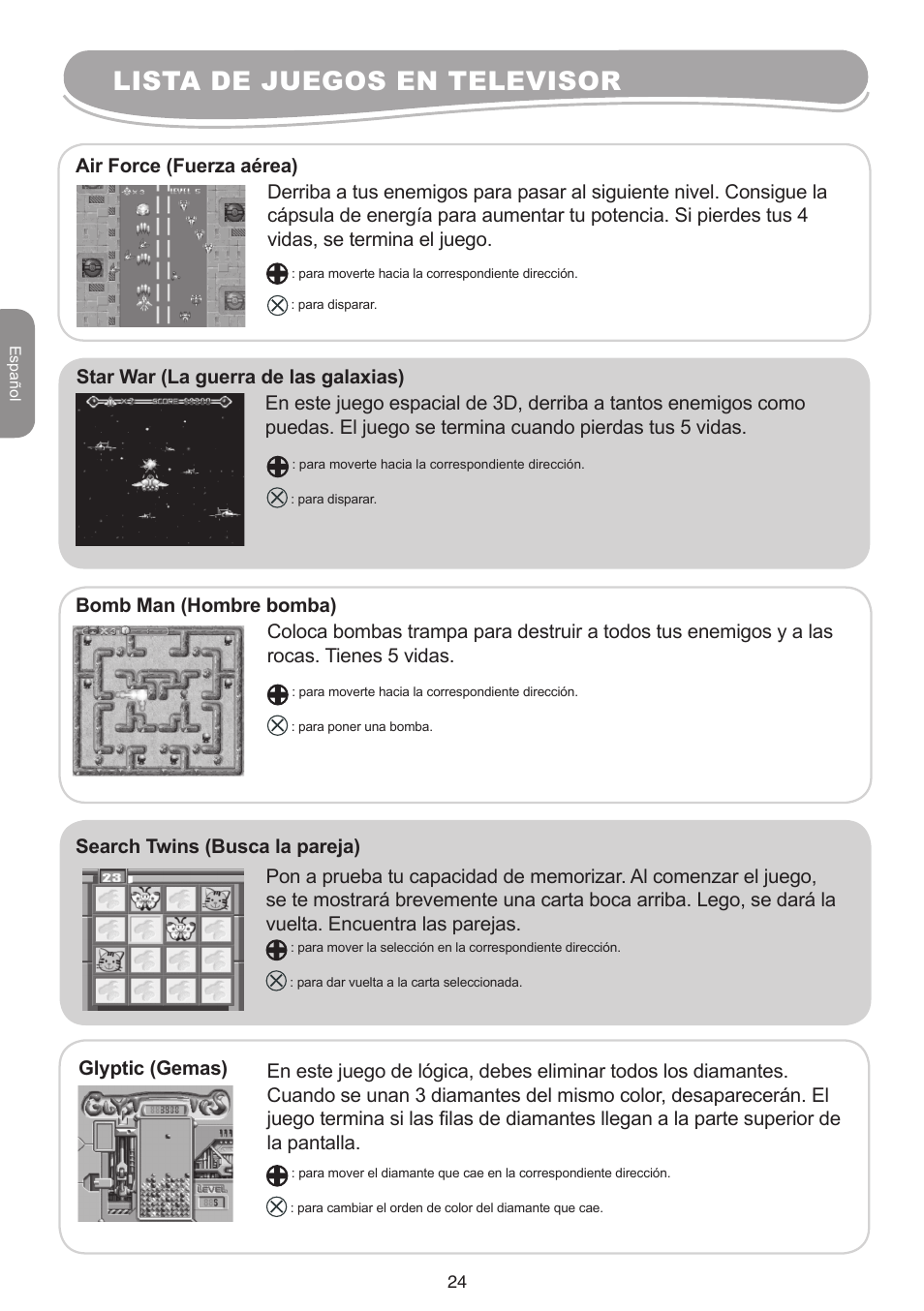 Lista de juegos en televisor | Lexibook IG10 User Manual | Page 24 / 74