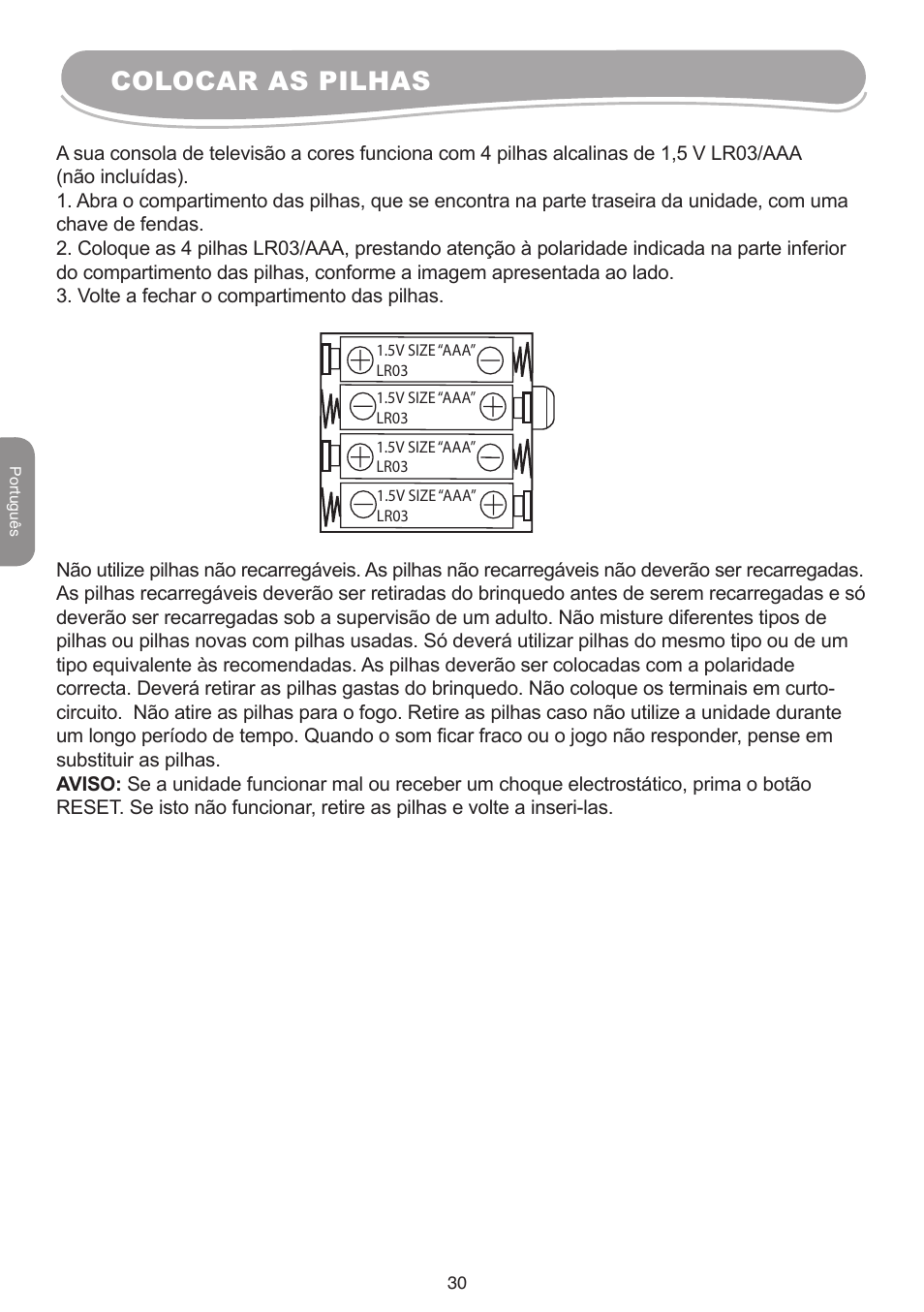 Colocar as pilhas | Lexibook IG10 User Manual | Page 30 / 74