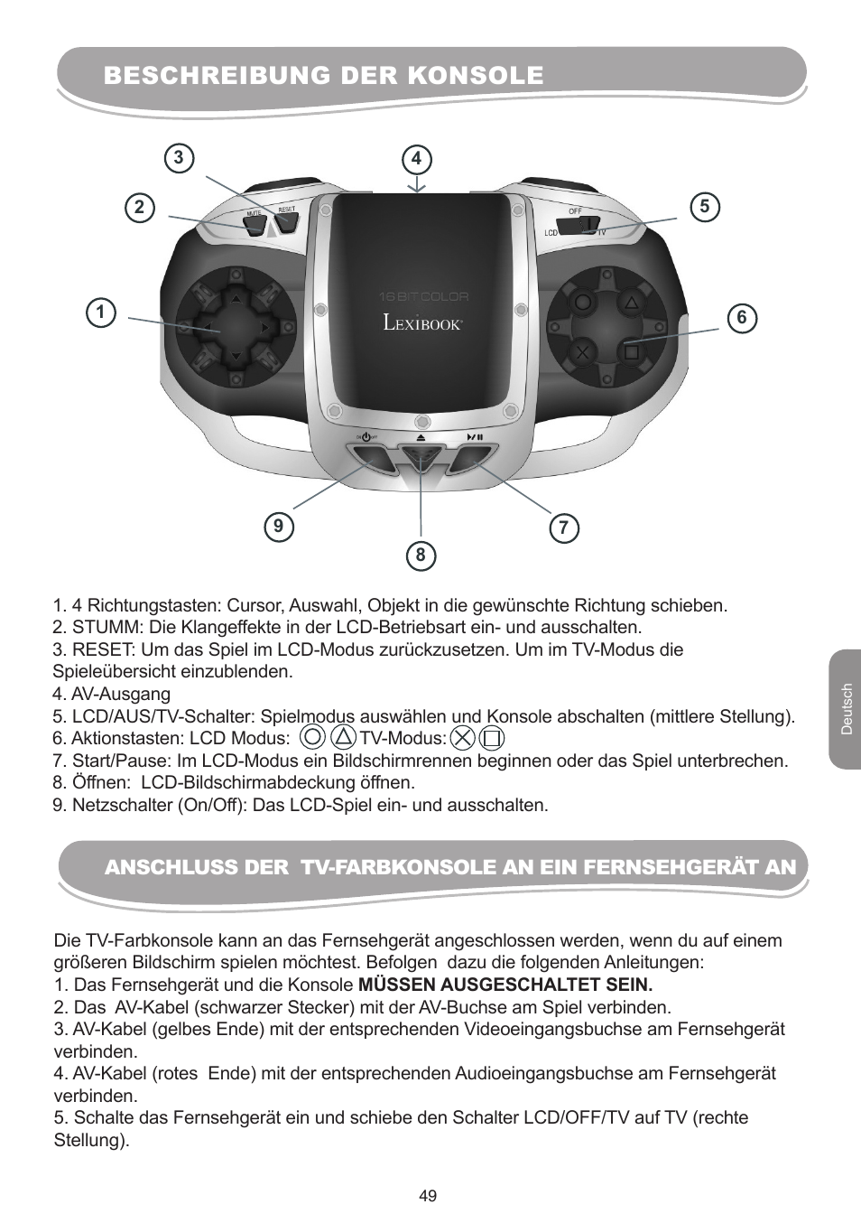 Beschreibung der konsole | Lexibook IG10 User Manual | Page 49 / 74