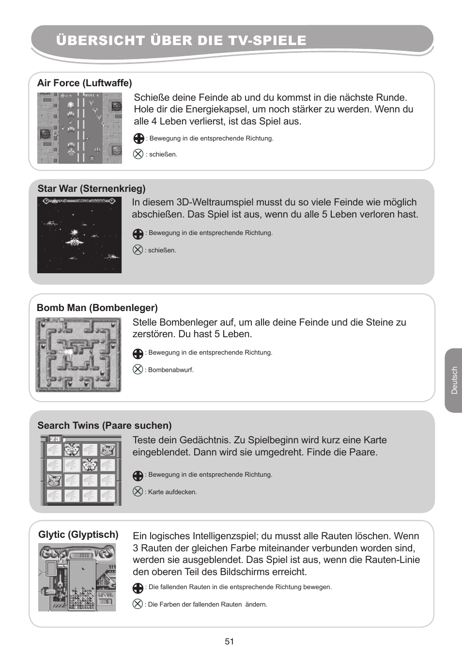 Übersicht über die tv-spiele | Lexibook IG10 User Manual | Page 51 / 74