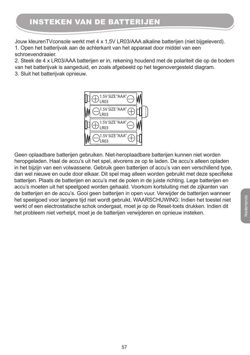 Insteken van de batterijen | Lexibook IG10 User Manual | Page 57 / 74