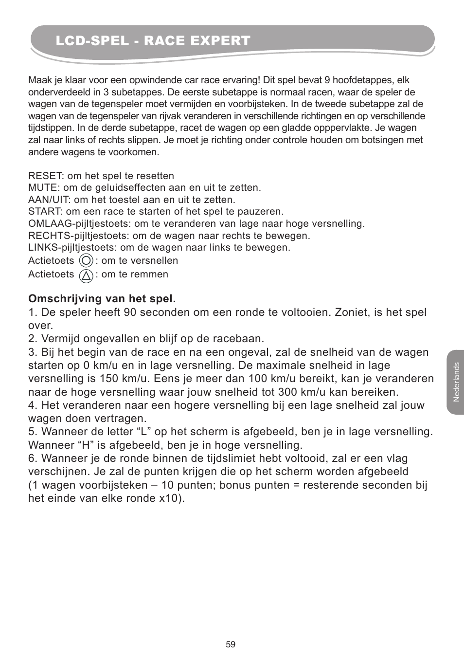 Lcd-spel - race expert | Lexibook IG10 User Manual | Page 59 / 74