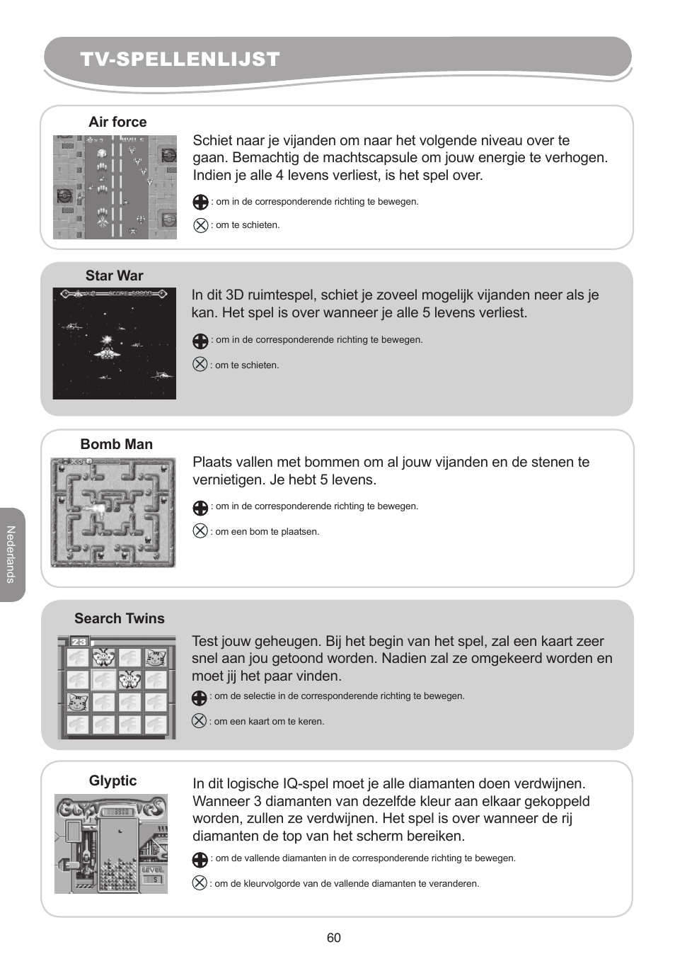 Tv-spellenlijst | Lexibook IG10 User Manual | Page 60 / 74