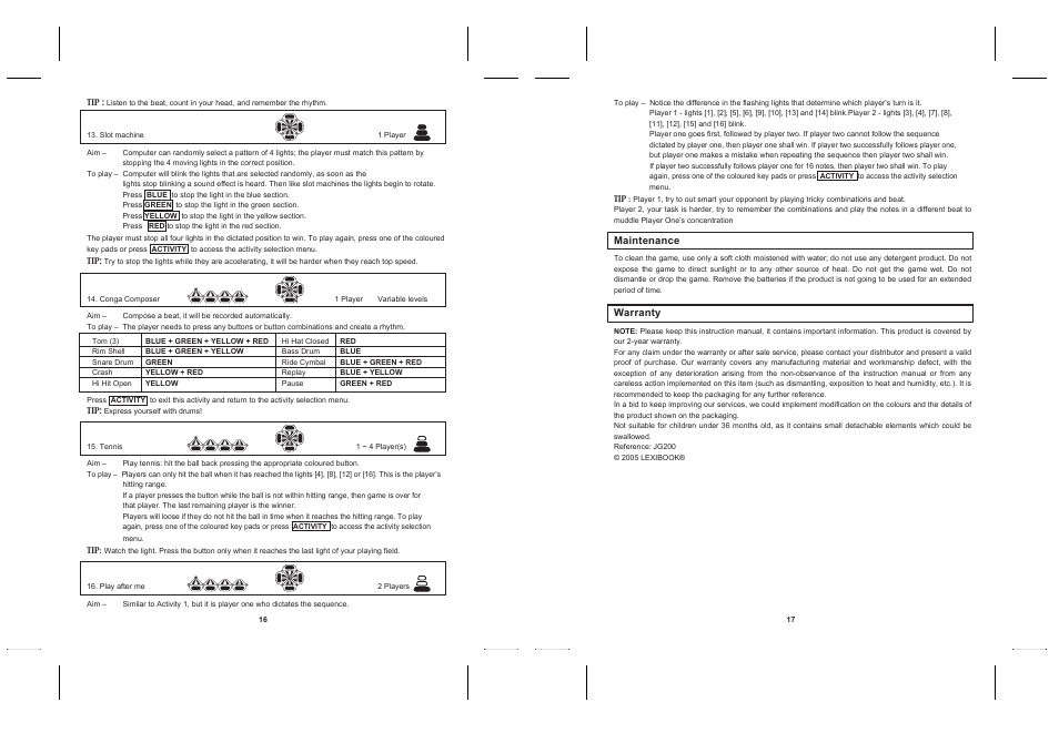Lexibook JG200 User Manual | Page 10 / 36
