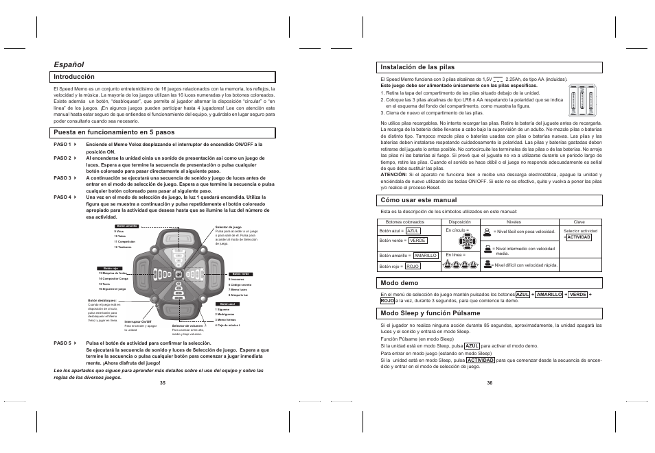 Pre ss to unlock, Español | Lexibook JG200 User Manual | Page 20 / 36