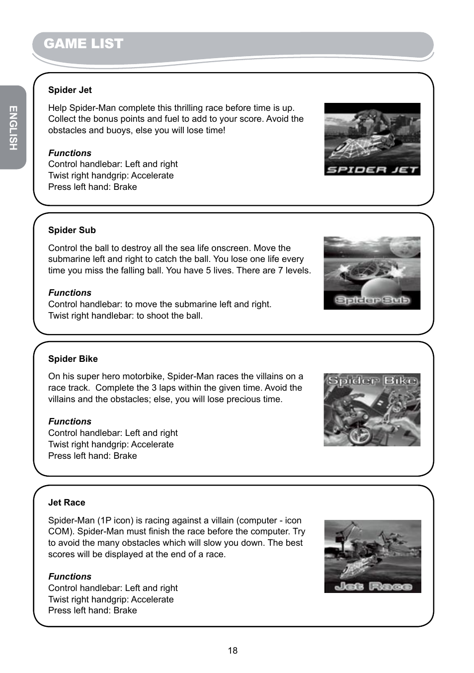 Game list | Lexibook JG6000SP User Manual | Page 18 / 86