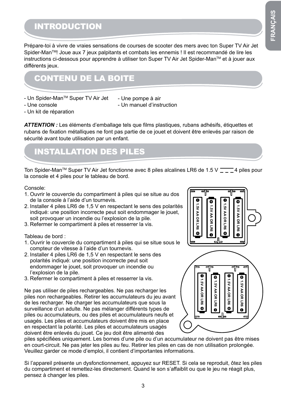 Introduction, Contenu de la boite, Installation des piles | Français | Lexibook JG6000SP User Manual | Page 3 / 86