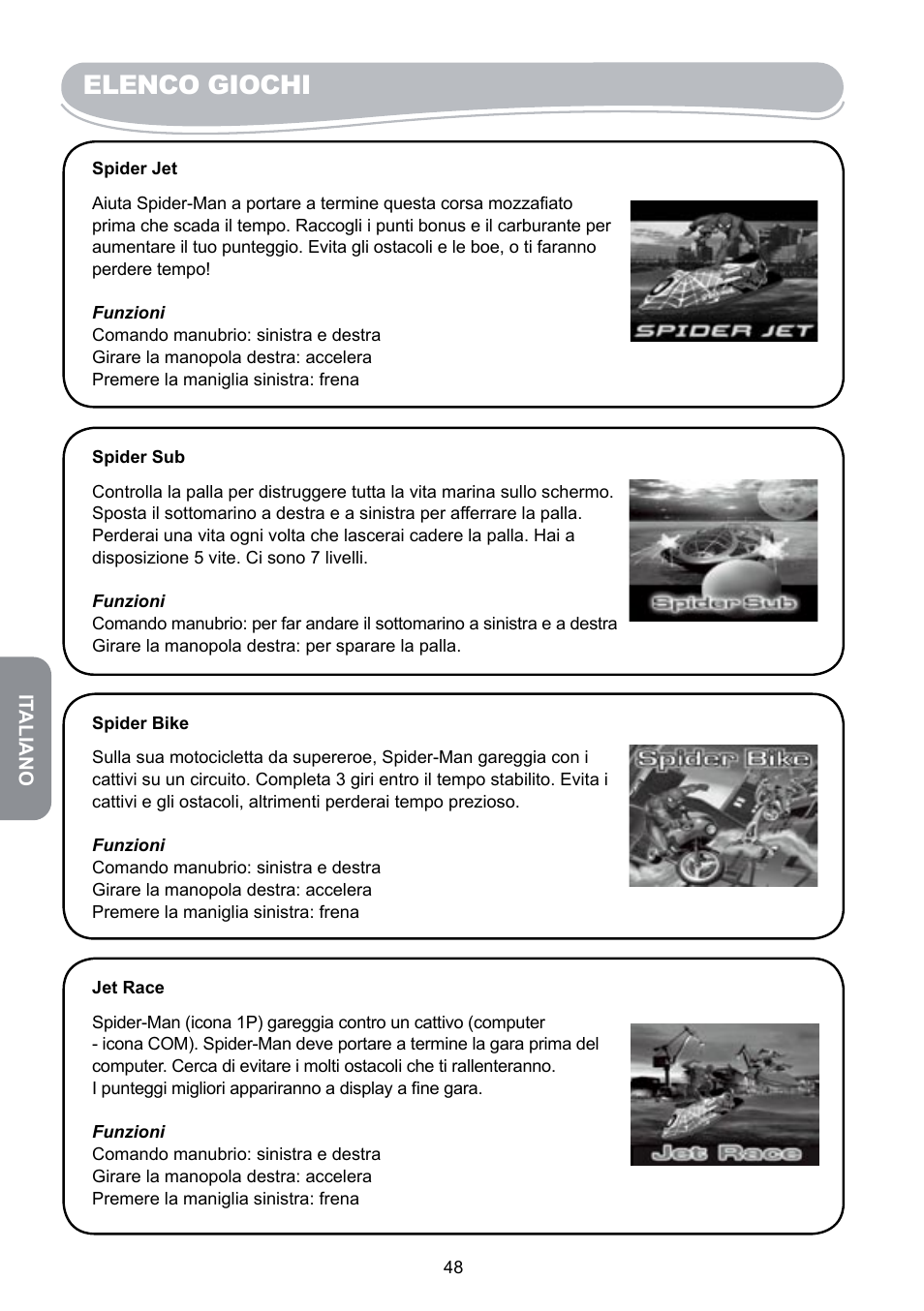 Elenco giochi | Lexibook JG6000SP User Manual | Page 48 / 86