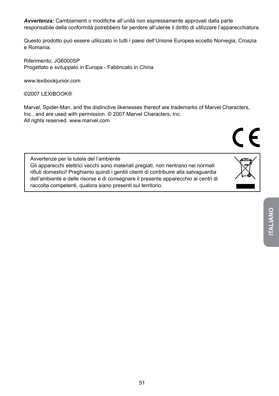 Lexibook JG6000SP User Manual | Page 51 / 86