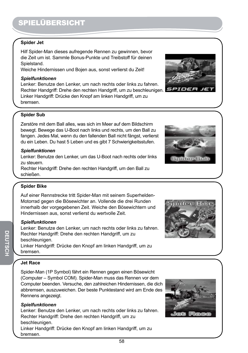 Spielübersicht | Lexibook JG6000SP User Manual | Page 58 / 86