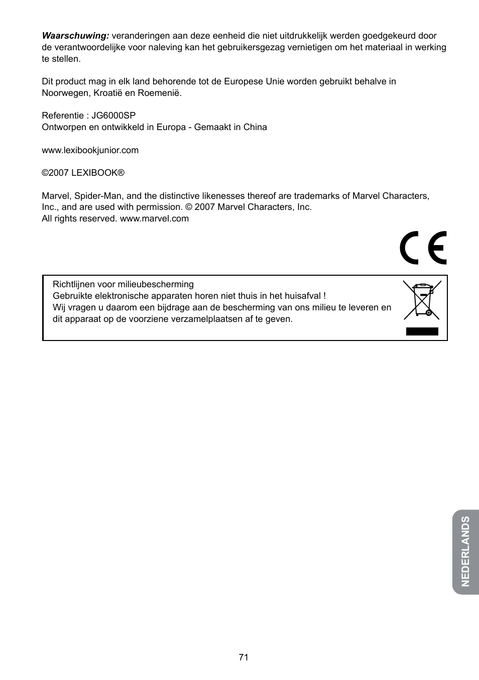 Lexibook JG6000SP User Manual | Page 71 / 86