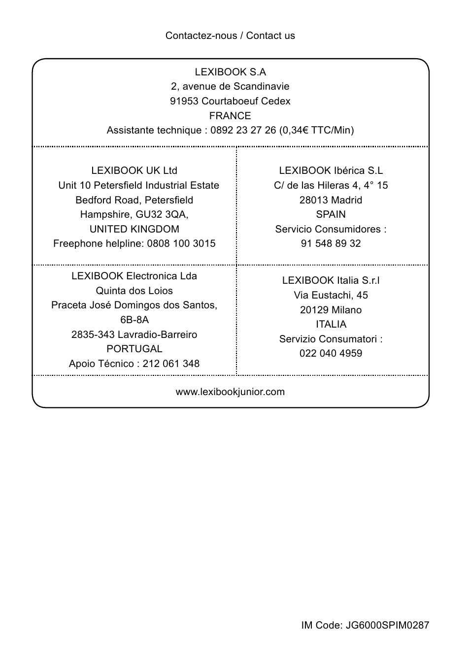 Lexibook JG6000SP User Manual | Page 86 / 86