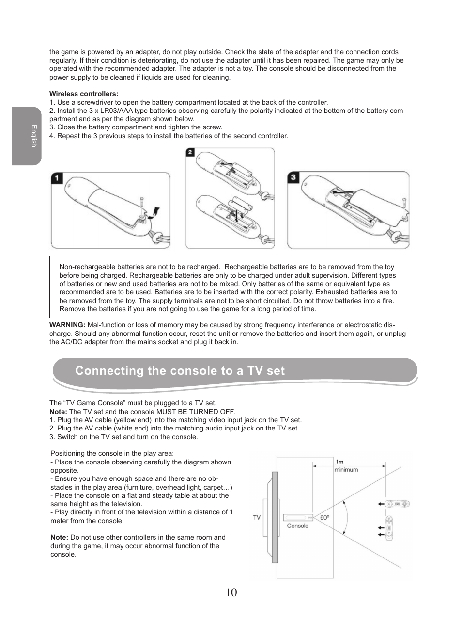 Connecting the console to a tv set | Lexibook JG7400 User Manual | Page 10 / 42