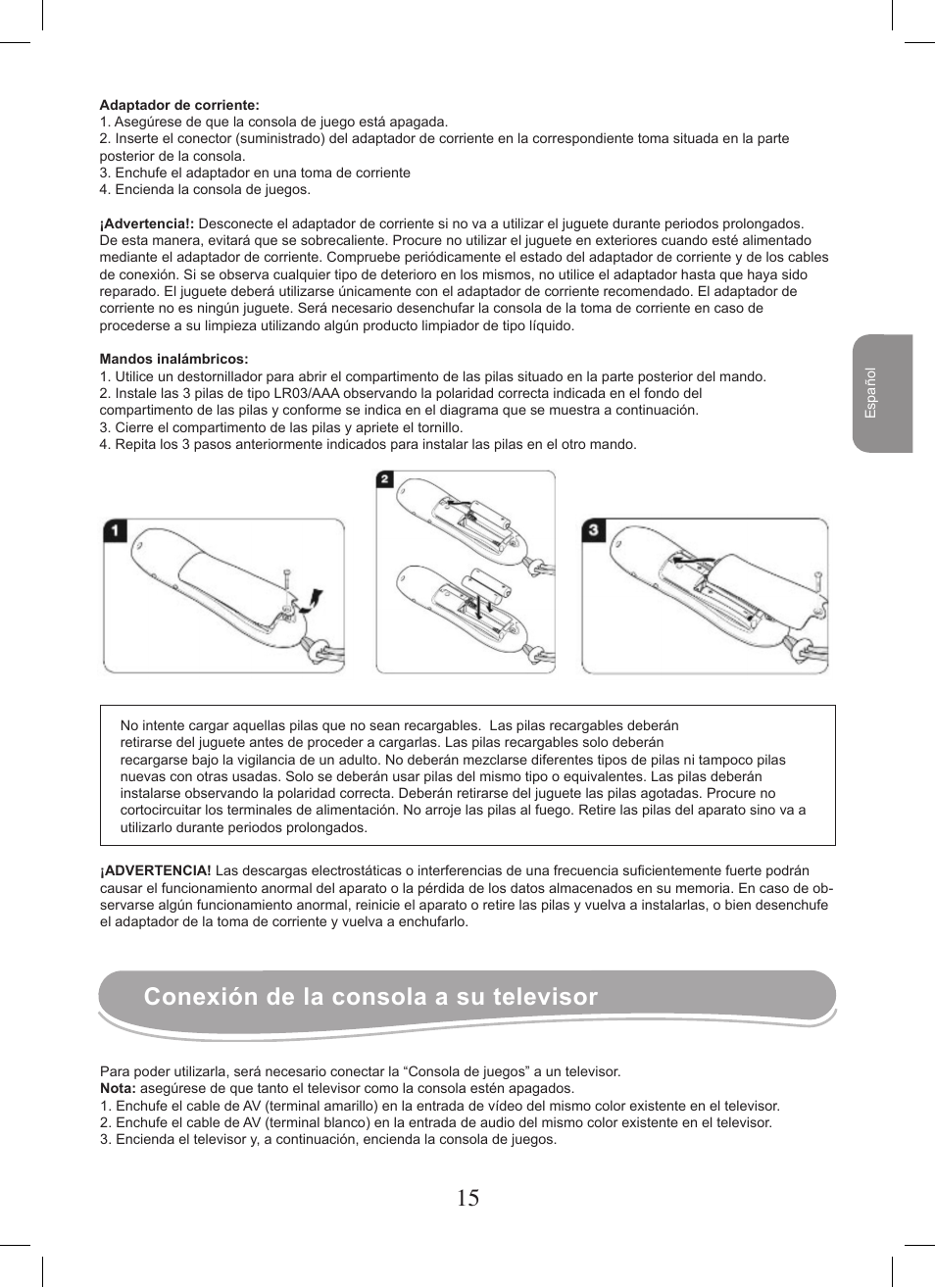 Conexión de la consola a su televisor | Lexibook JG7400 User Manual | Page 15 / 42