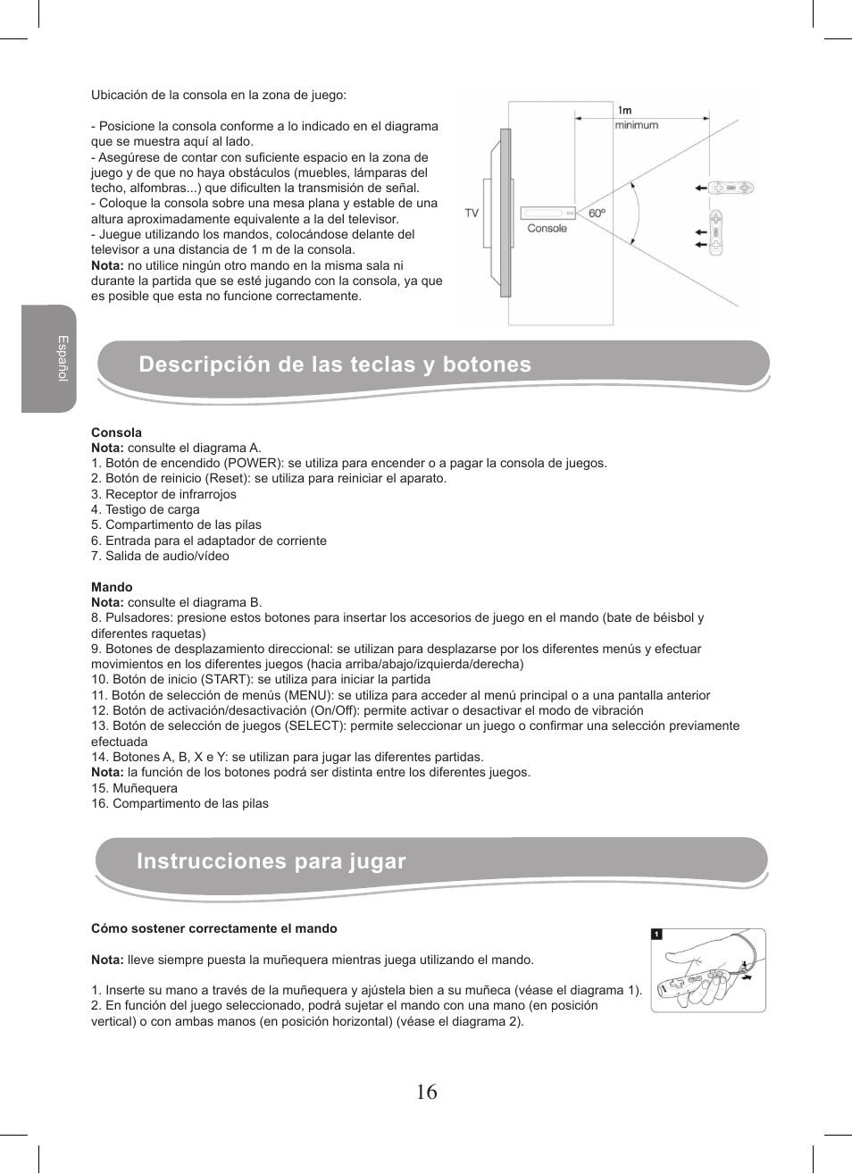 Descripción de las teclas y botones, Instrucciones para jugar | Lexibook JG7400 User Manual | Page 16 / 42