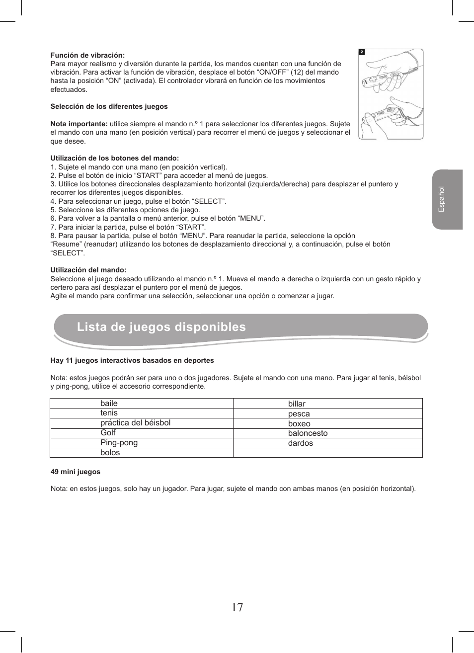 Lista de juegos disponibles | Lexibook JG7400 User Manual | Page 17 / 42