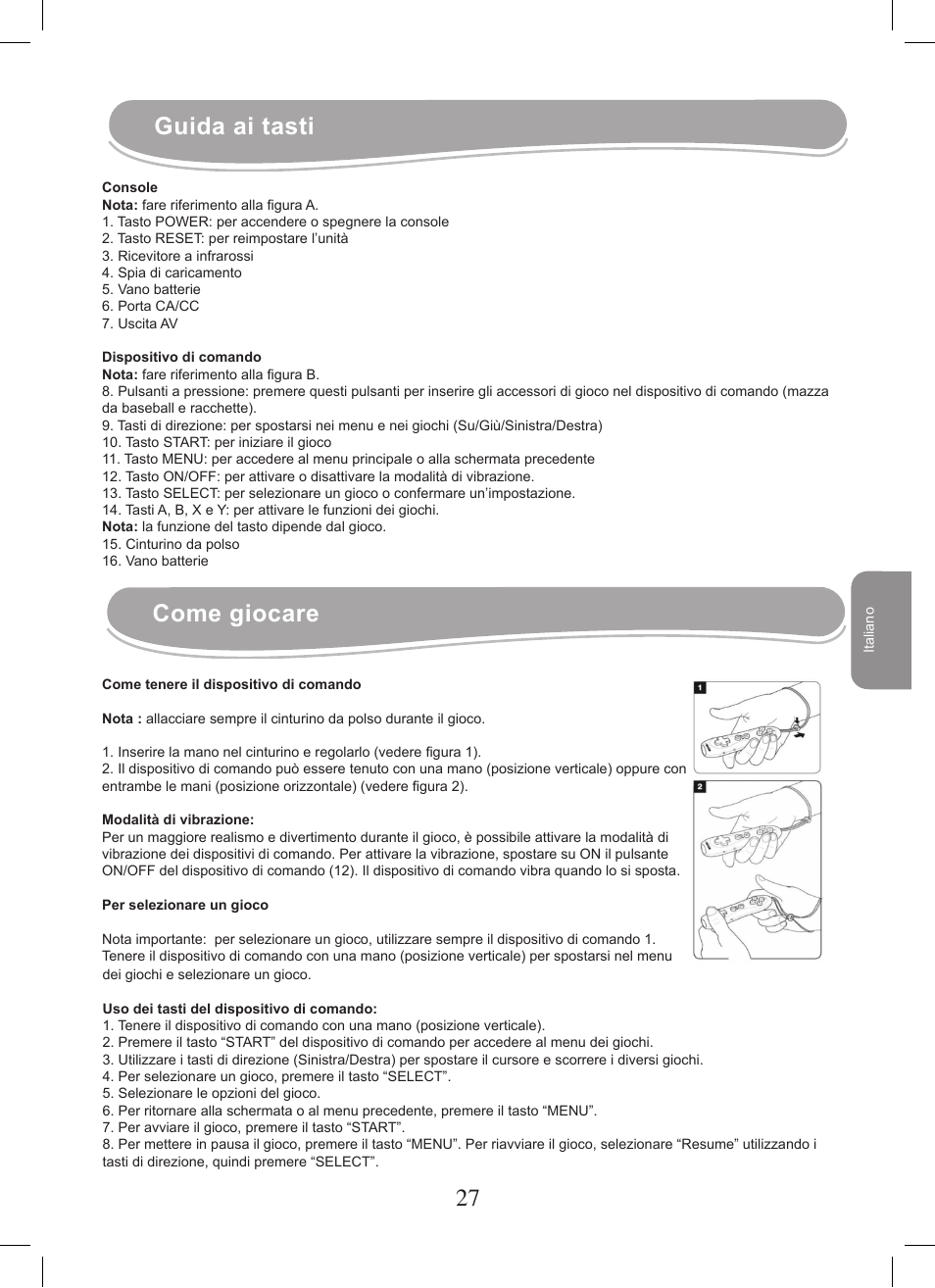 26 27 guida ai tasti, Come giocare | Lexibook JG7400 User Manual | Page 27 / 42