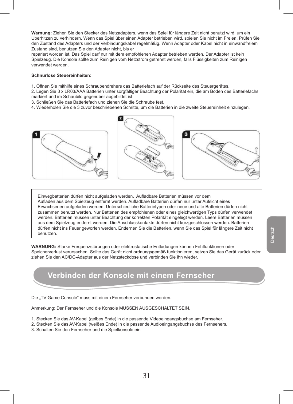 Verbinden der konsole mit einem fernseher | Lexibook JG7400 User Manual | Page 31 / 42
