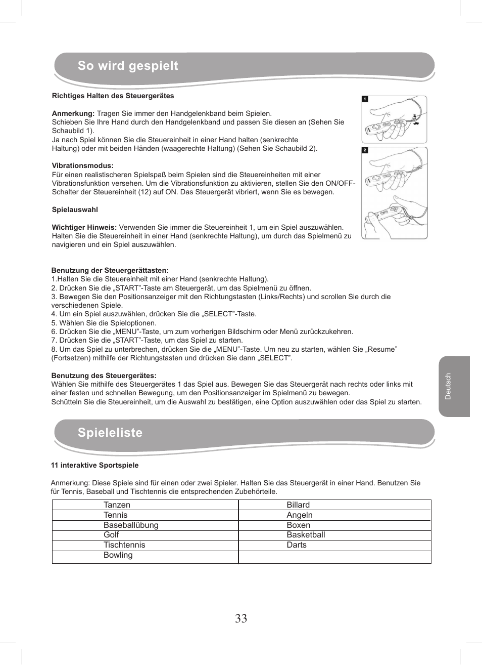 Spieleliste, So wird gespielt | Lexibook JG7400 User Manual | Page 33 / 42
