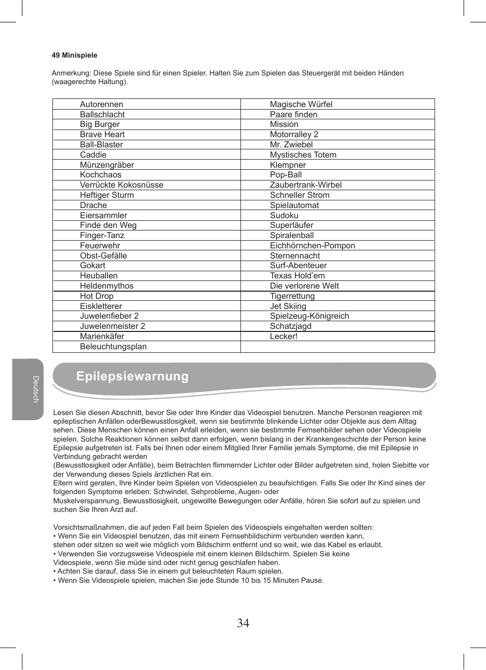 Epilepsiewarnung | Lexibook JG7400 User Manual | Page 34 / 42