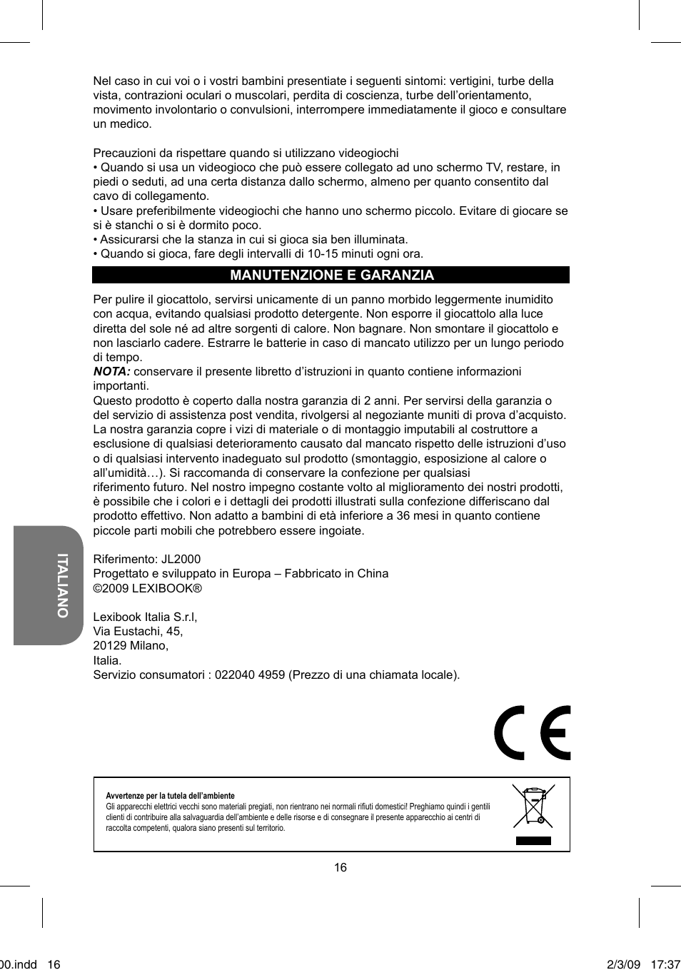 Lexibook JL2000 User Manual | Page 16 / 25