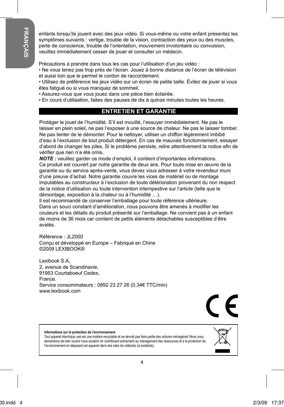 Lexibook JL2000 User Manual | Page 4 / 25