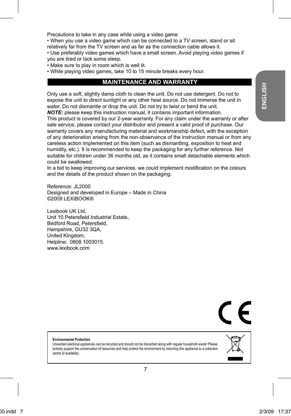 Lexibook JL2000 User Manual | Page 7 / 25