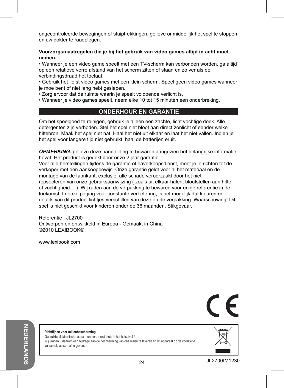 Lexibook JL2700 User Manual | Page 24 / 24