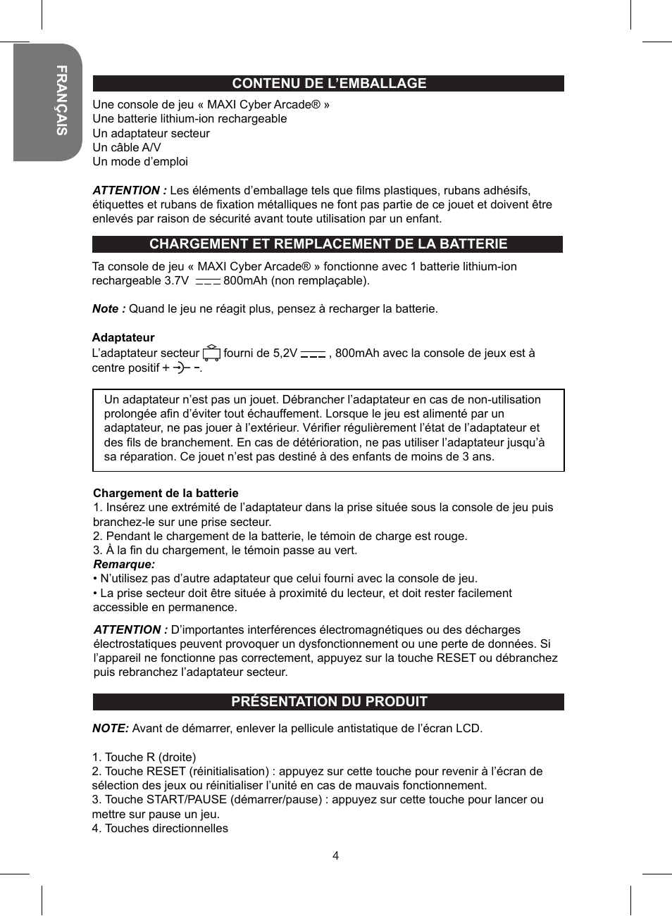 Lexibook JL2700 User Manual | Page 4 / 24