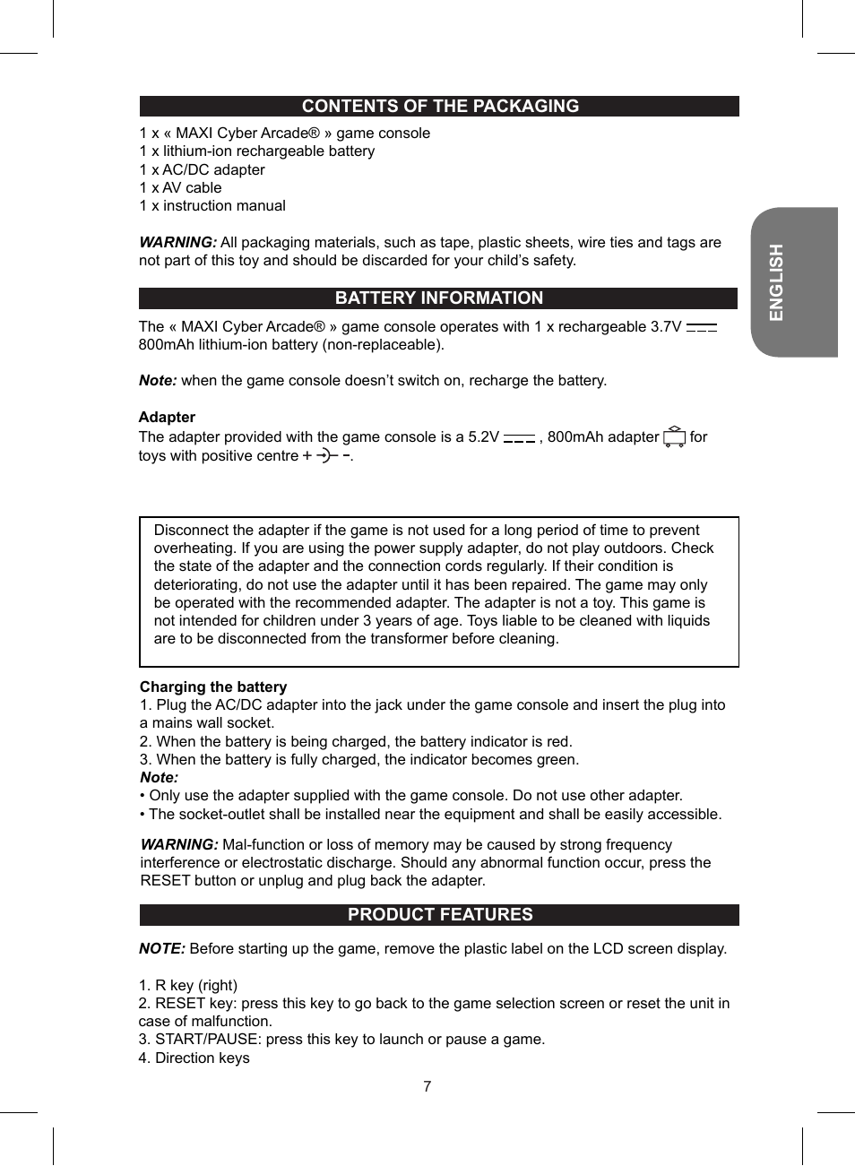Lexibook JL2700 User Manual | Page 7 / 24