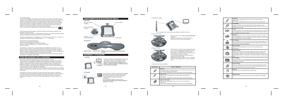Aviso relacionado con la epilepsia, Discovering “my drawing studio, Características de mi estudio de dibujo | Encendido y utilización | Lexibook IG200 User Manual | Page 7 / 12