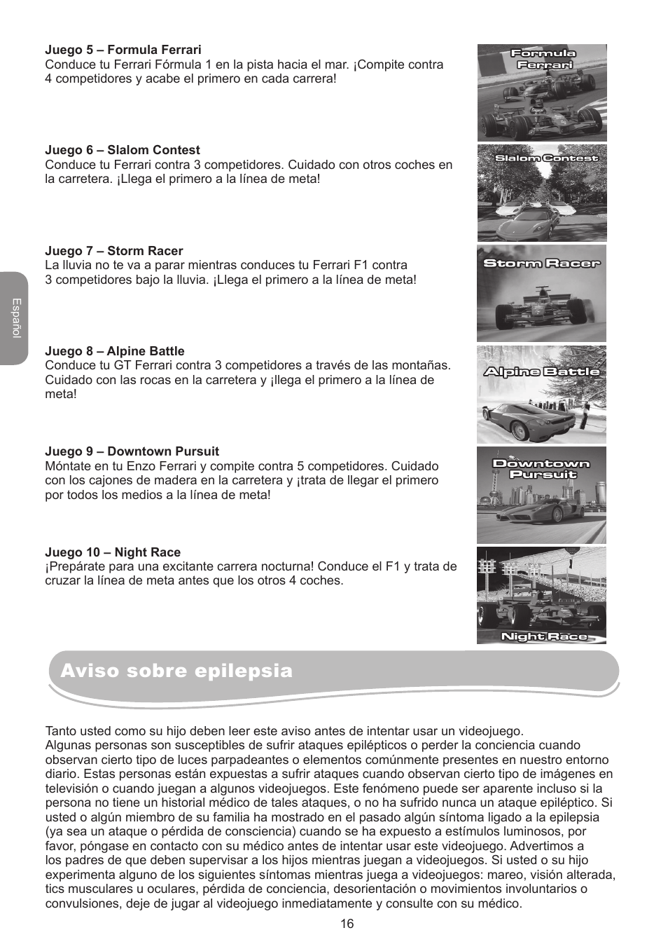 Aviso sobre epilepsia | Lexibook IG750FE User Manual | Page 16 / 44