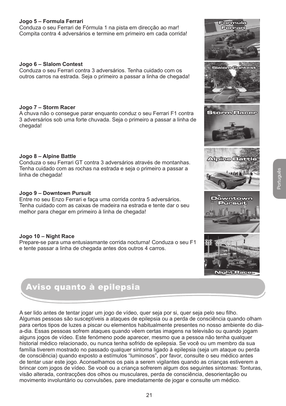 Aviso quanto à epilepsia | Lexibook IG750FE User Manual | Page 21 / 44