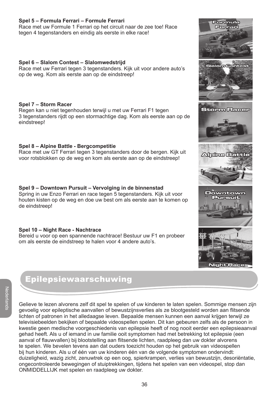 Epilepsiewaarschuwing | Lexibook IG750FE User Manual | Page 36 / 44