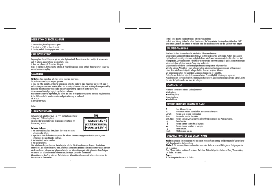 Lexibook JG1021 User Manual | Page 5 / 15