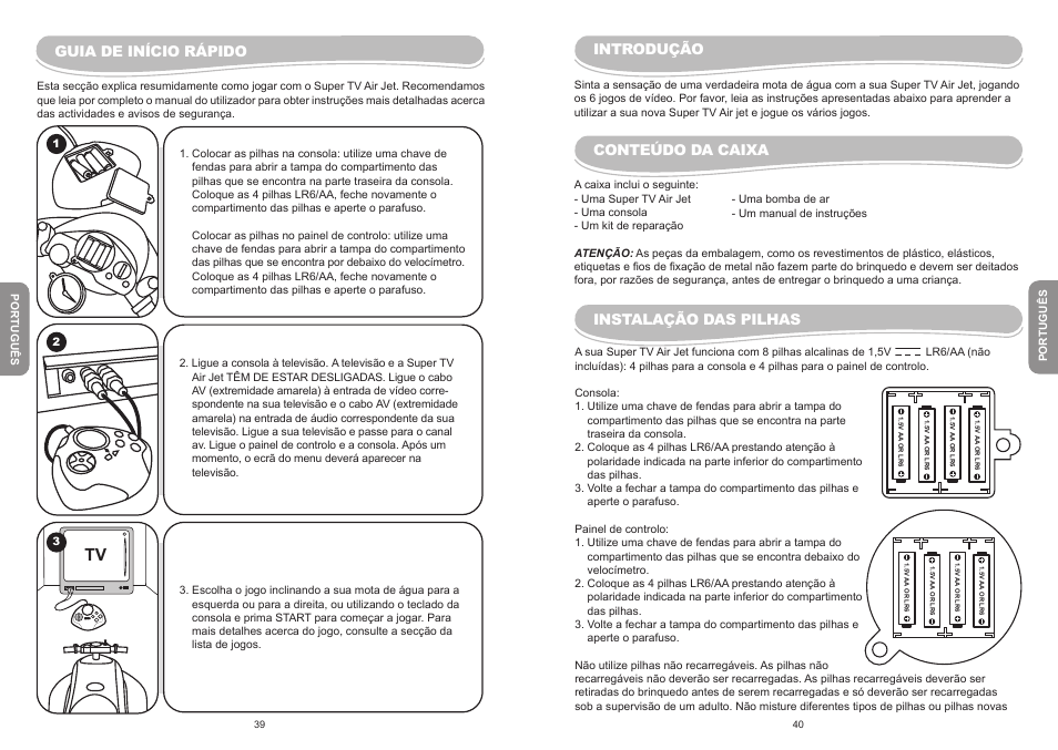 Guia de início rápido, Introdução, Conteúdo da caixa | Instalação das pilhas | Lexibook JG6000 User Manual | Page 21 / 52