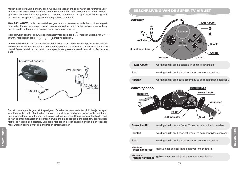 Beschrijving van de super tv air jet, Controlepaneel: console | Lexibook JG6000 User Manual | Page 40 / 52