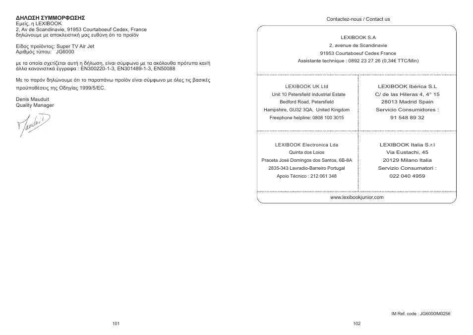 Lexibook JG6000 User Manual | Page 52 / 52