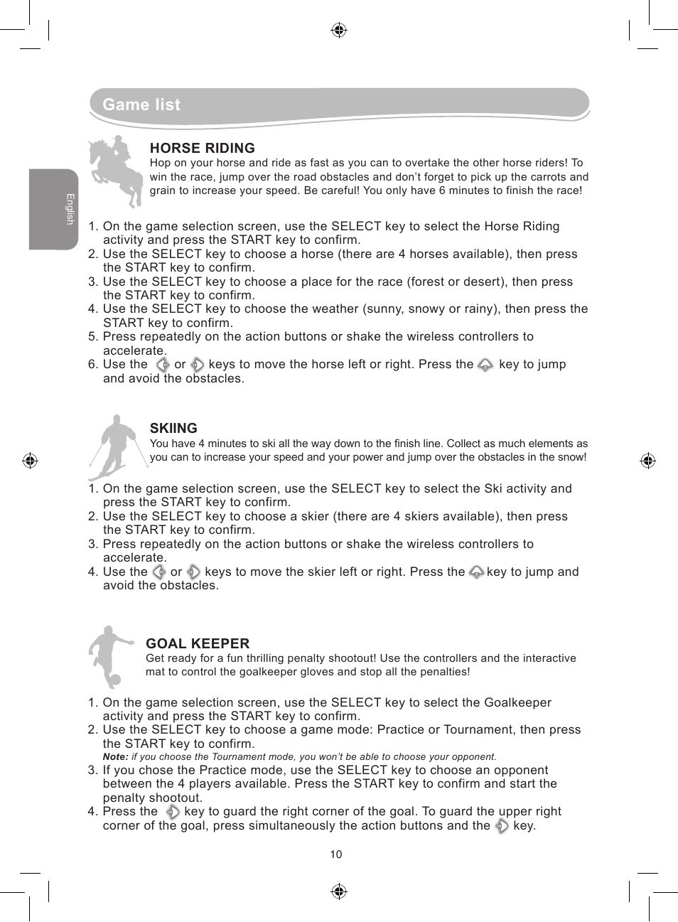 Game list | Lexibook JG7000 User Manual | Page 10 / 44