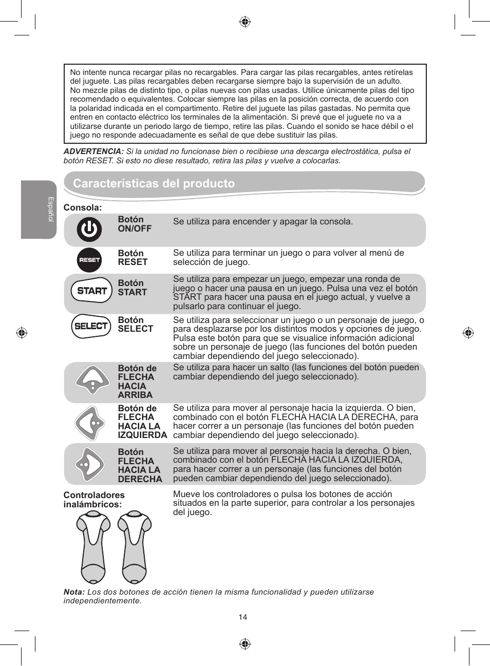 Características del producto | Lexibook JG7000 User Manual | Page 14 / 44