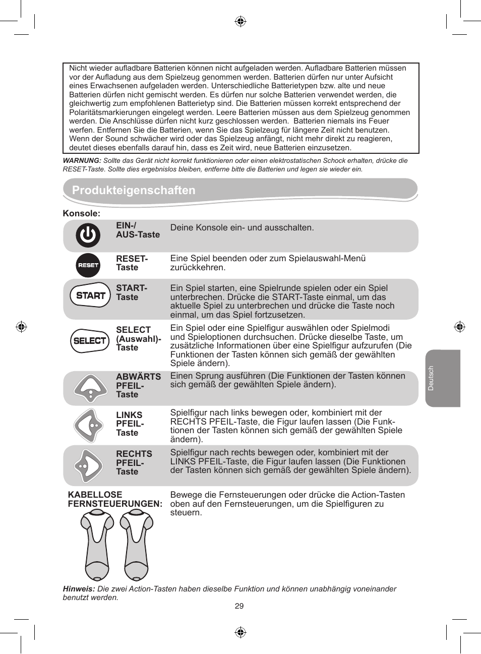 Produkteigenschaften | Lexibook JG7000 User Manual | Page 29 / 44