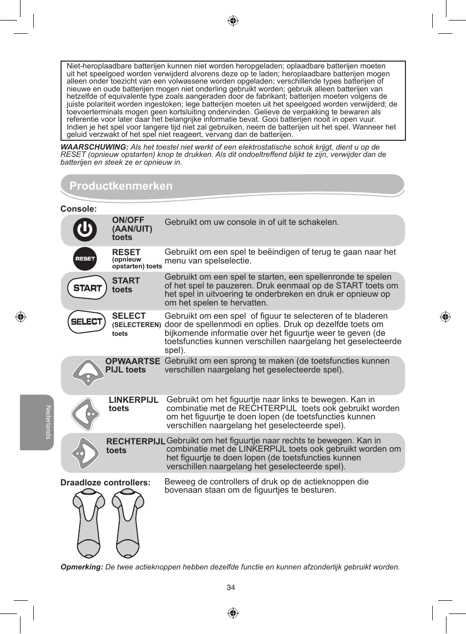 Productkenmerken | Lexibook JG7000 User Manual | Page 34 / 44